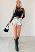 Sheer Floral Lace Mesh Mock Neck Elegant Long Sleeve Fitted Top